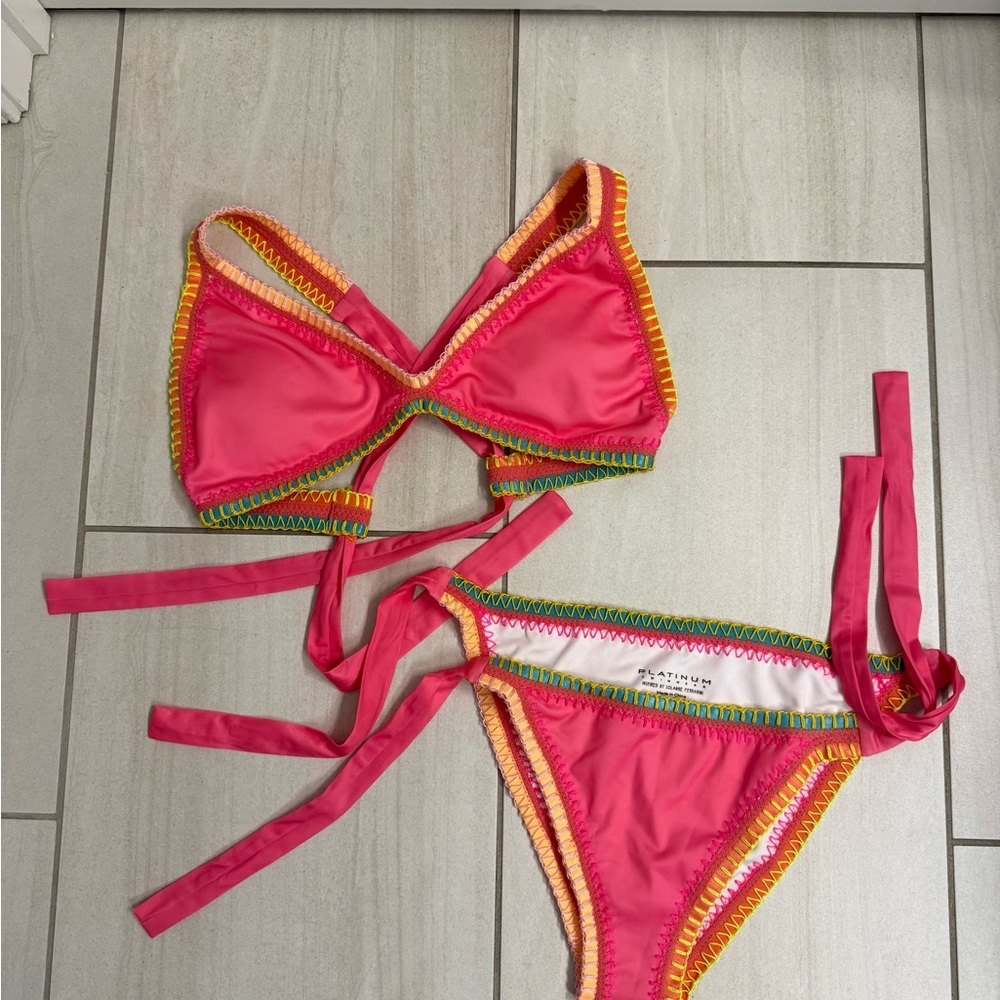 Pink and Orange Bikini Set with Sporty Design